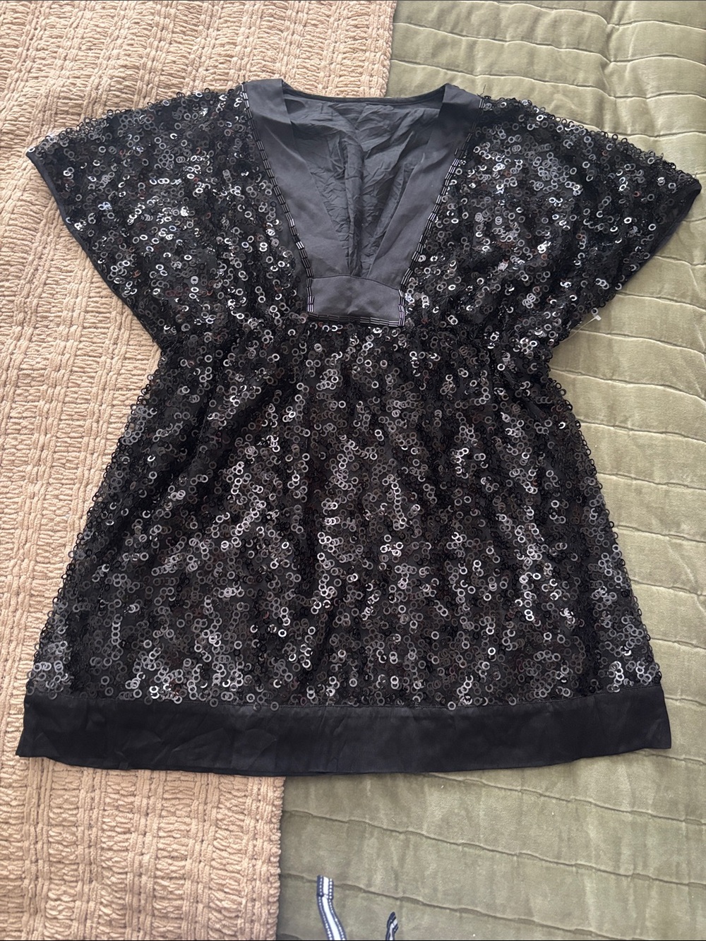 Black Sequin V-Neck Women’s Top